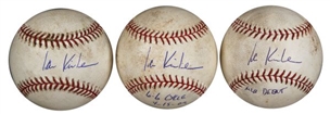 Lot of (3) Ian Kinsler Game Used and Signed Baseballs Including Ball From MLB Debut and Cycle Game (MLB Authenticated)